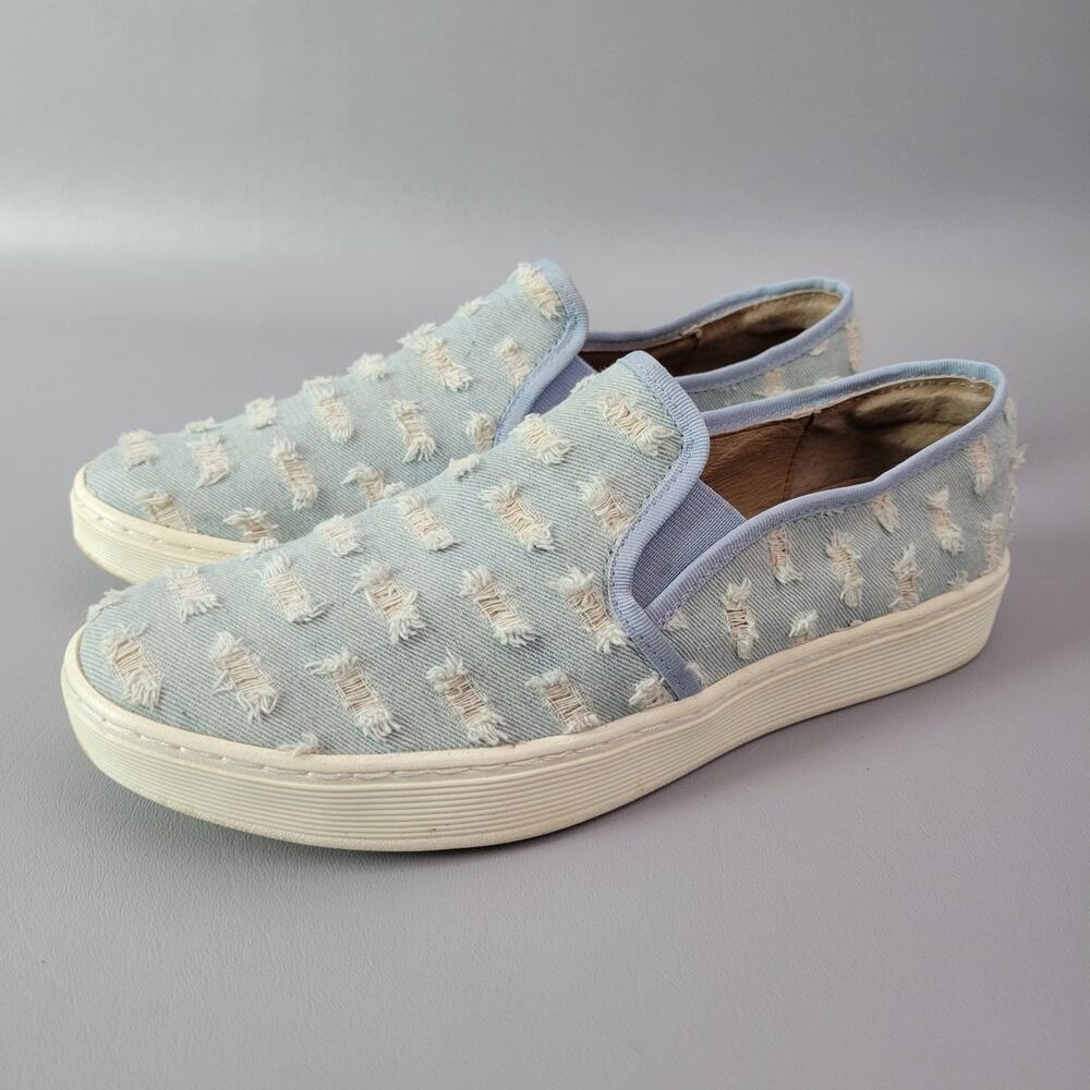 Sofft Womens Denim Knit Platform Slip-On Distressed Sneaker Shoes Size 9.5